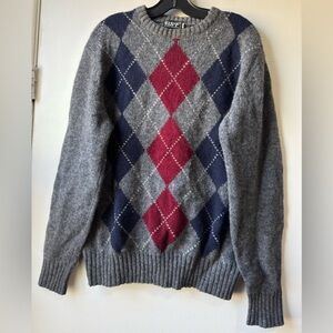 BSF Classic Collection Wool Men's Gray Argyle Crewneck Sweater